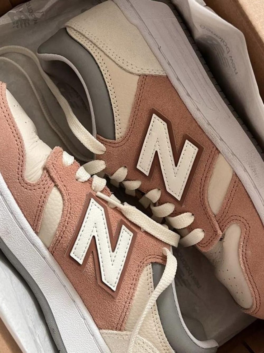 New Balance Suede & Leather Sneakers in Rose Beige